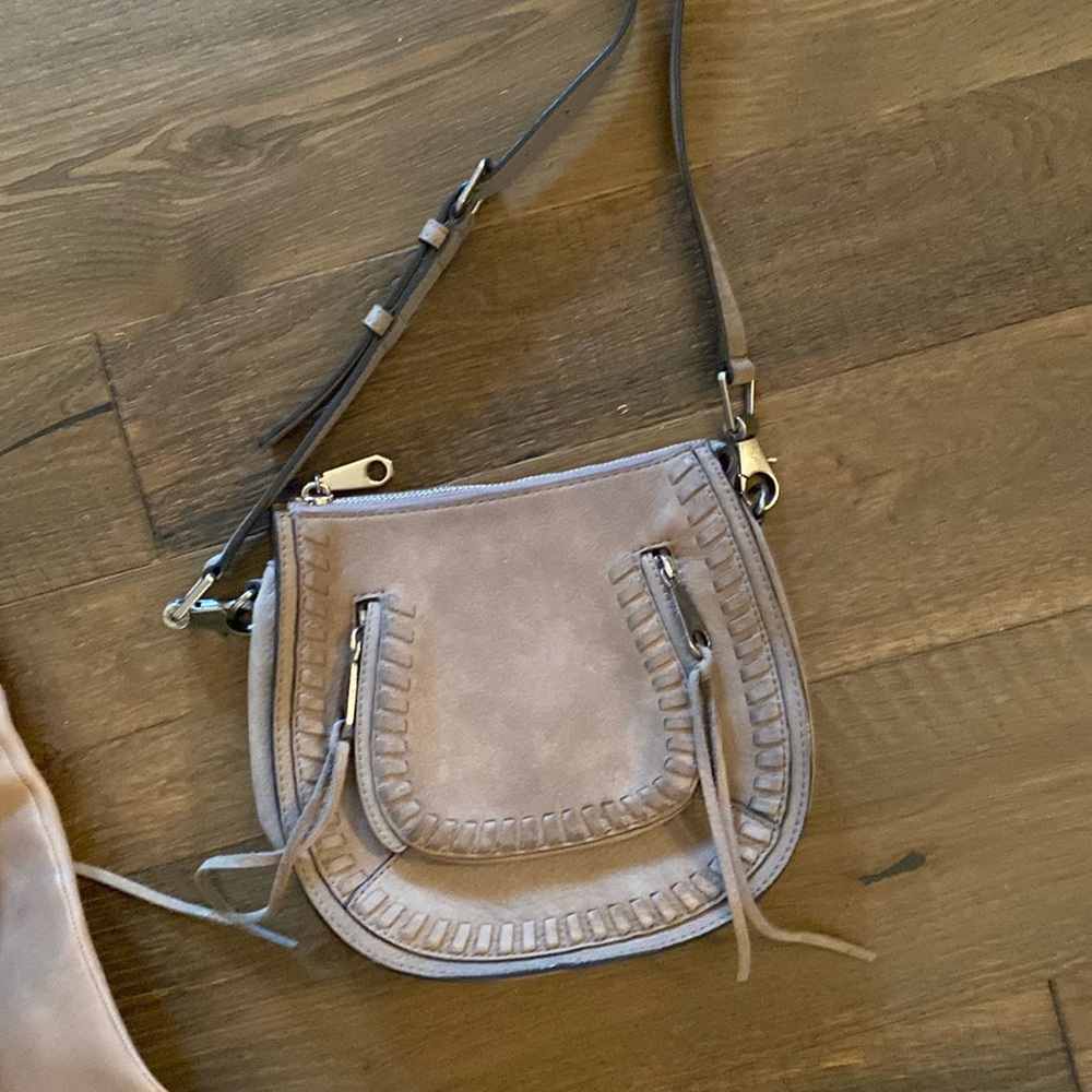 Rebecca Minkoff suede crossbody taupe leather